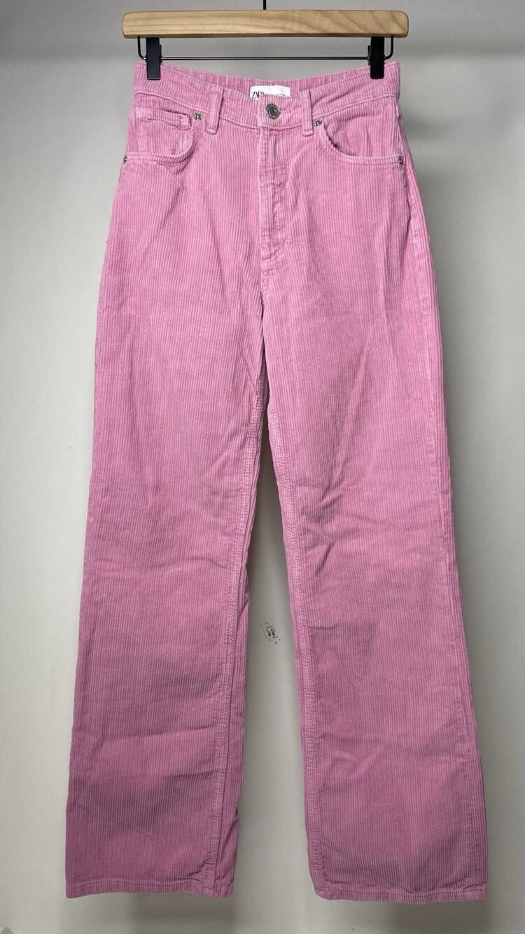 Zara Women's 4 Straight Leg Pink Corduroy Pants High Rise Colorful Fairy Boho